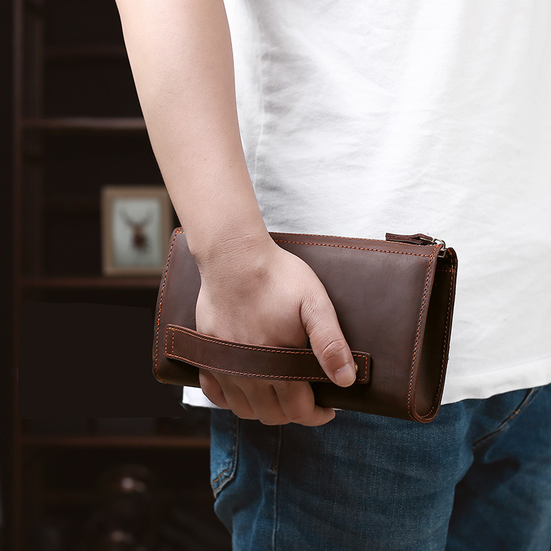 Wristlet Wallet Zipper - Men's Clutches Long Handbag Business Vintage