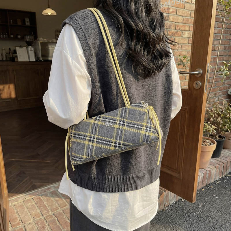 Luxury Bags Affordable - Fashion Microfiber Striped Plaid Zipper Bow