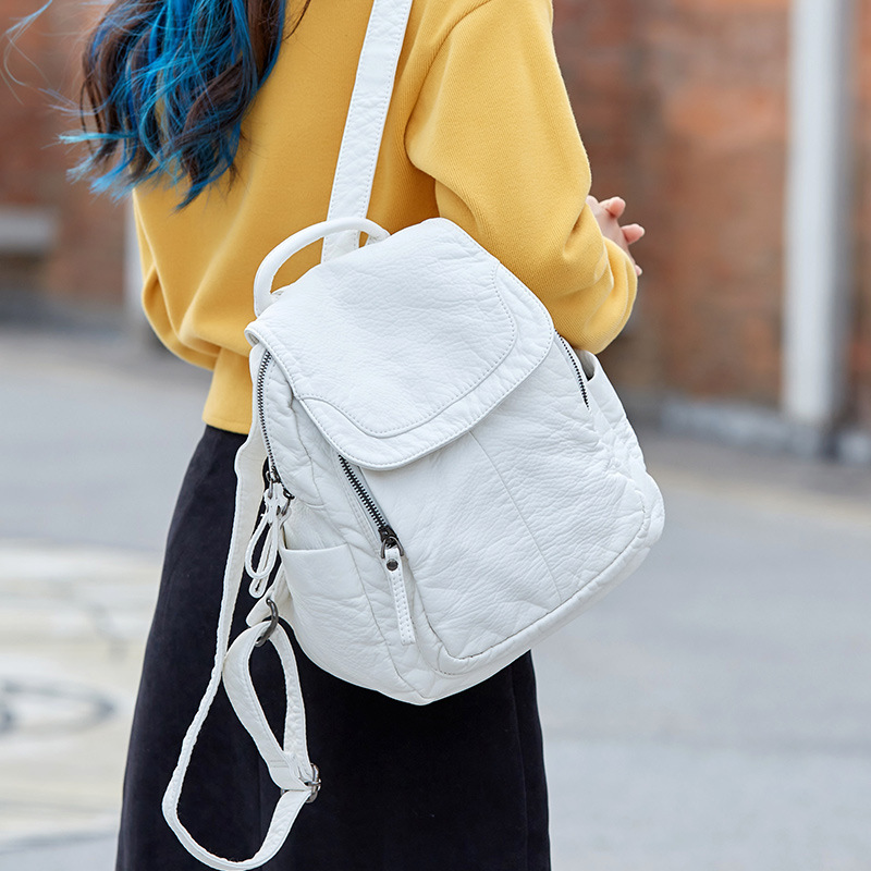 Shoulder Bag Slouchy - Women's Backpack White Washed Leather Backpack