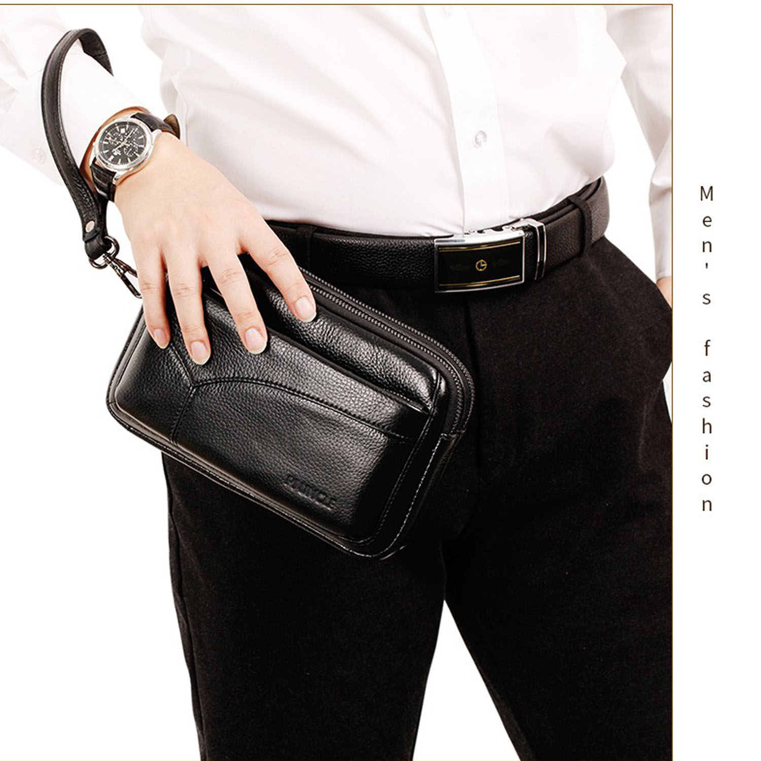 Wristlet Wallet Zipper - Men's Genuine Leather Fashion Business Clutch
