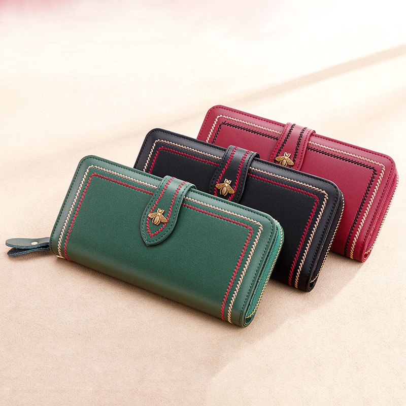 Wristlet Wallet Zipper - Genuine Leather Wallets Women Clutch Female