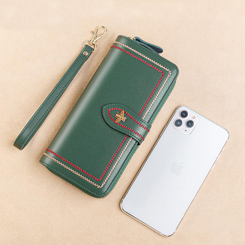 Genuine Leather Wallets Women  - Wristlet Wallet Zipper 评论和价格